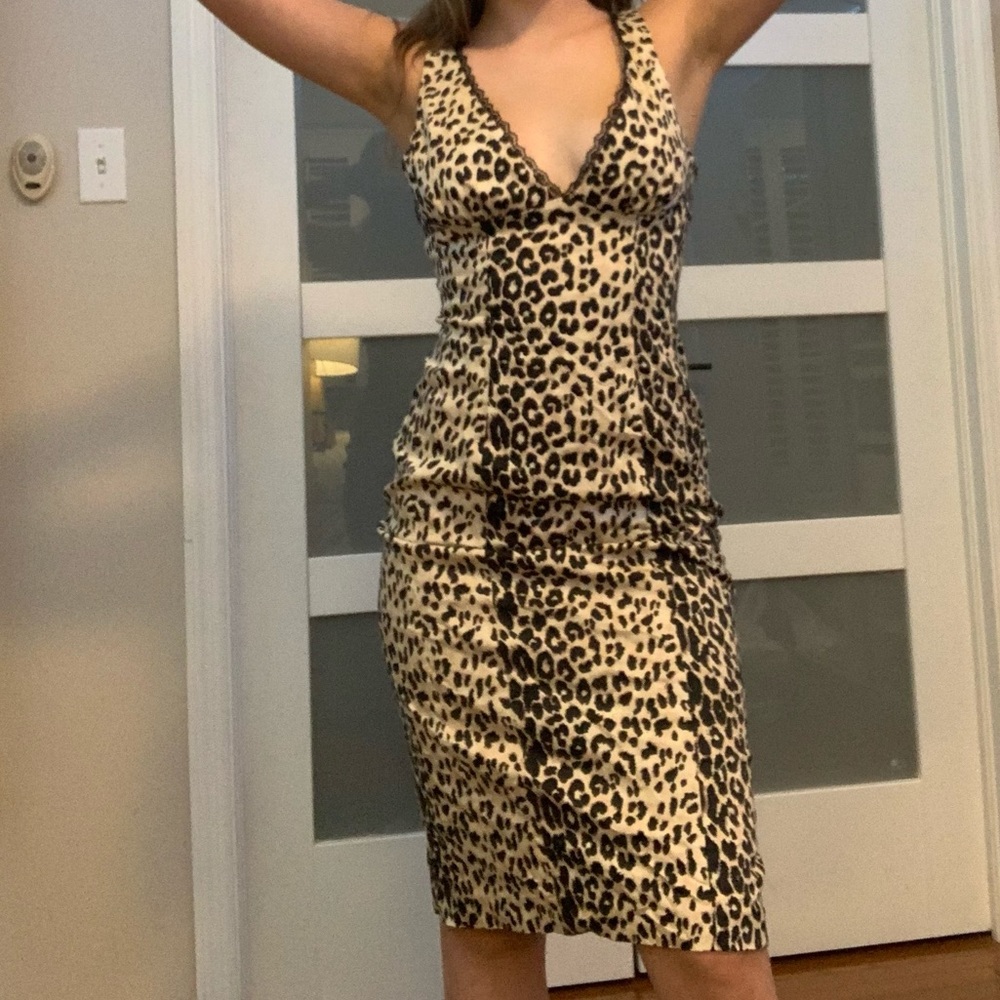 US S bebe sexy cheetah v neck pencil bodycon dress